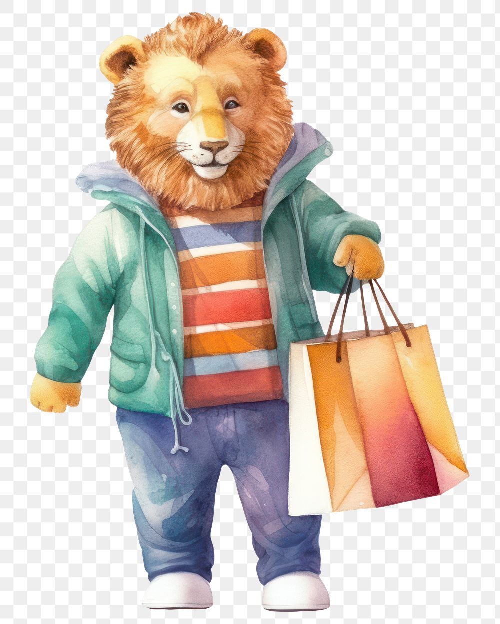 PNG Lion holding shopping bag toy representation accessories. AI generated Image by rawpixel.