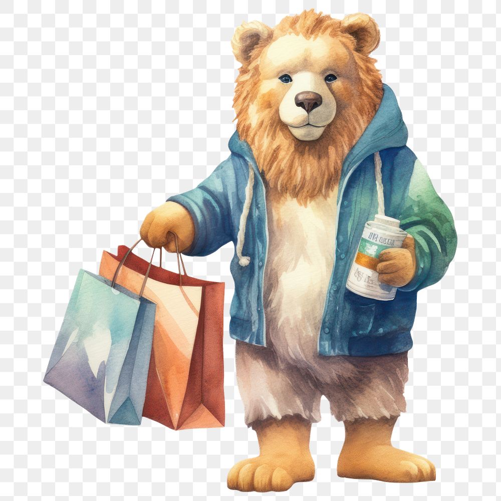 PNG Lion holding shopping bag mammal representation consumerism. 