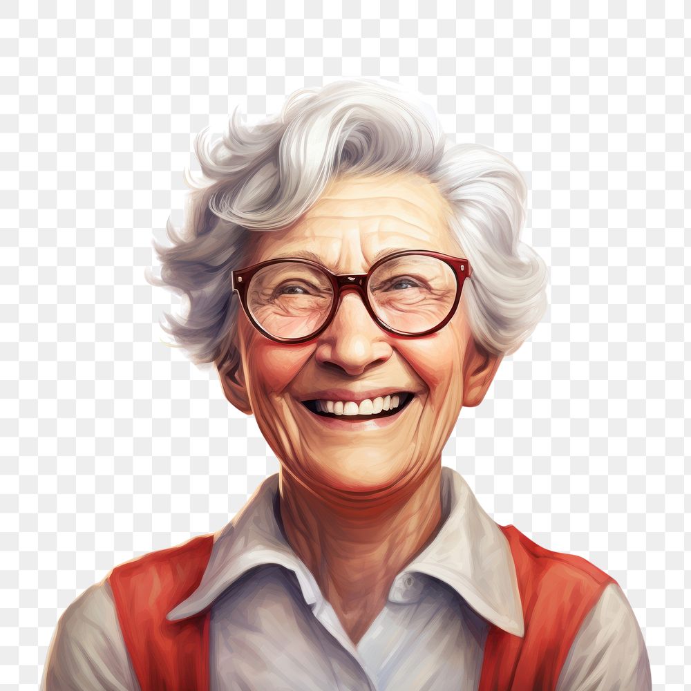PNG Senior woman portrait laughing glasses. AI generated Image by rawpixel.
