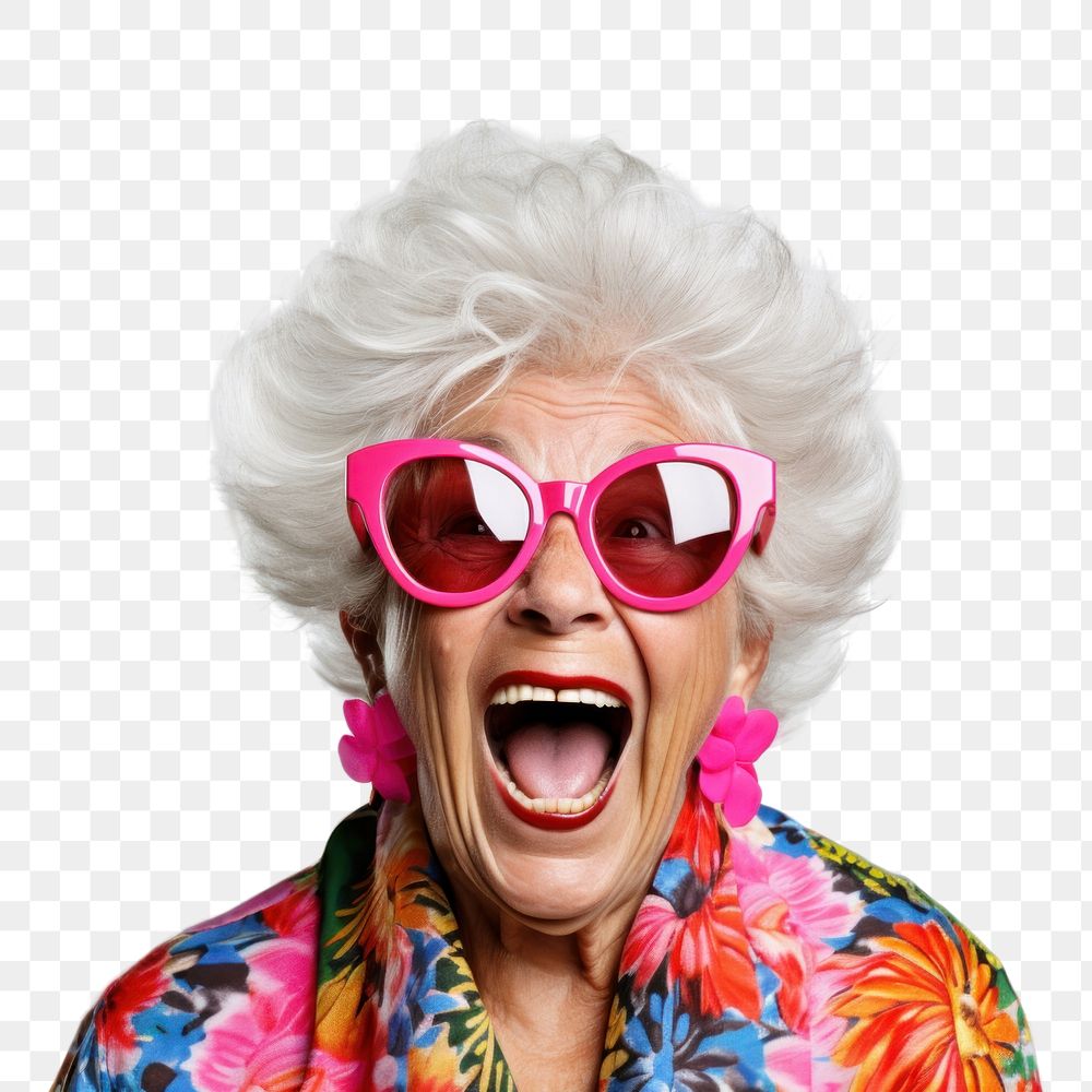 PNG Senior woman shouting laughing portrait. AI generated Image by rawpixel.