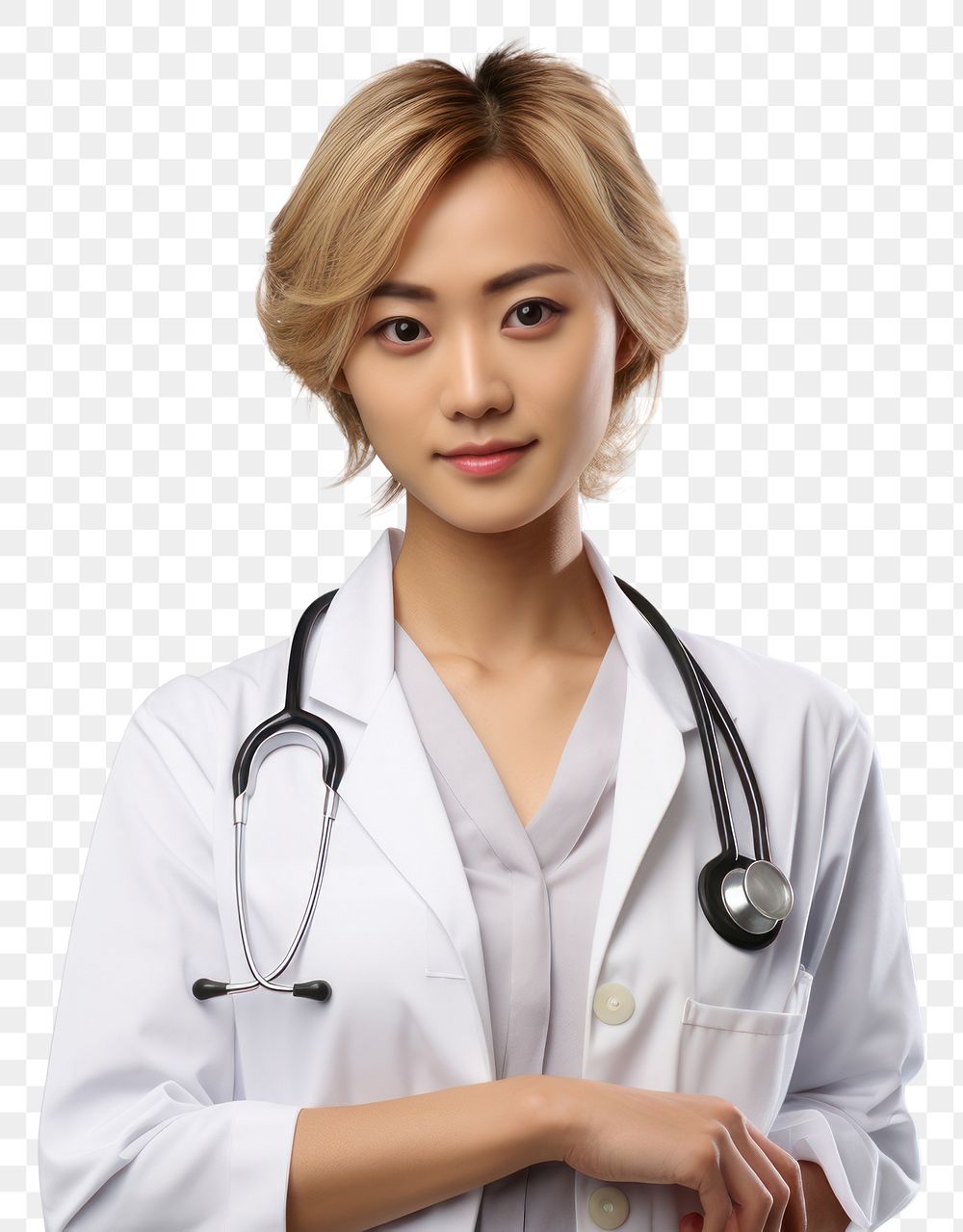 PNG Blond asian doctor stethoscope adult white background. AI generated Image by rawpixel.