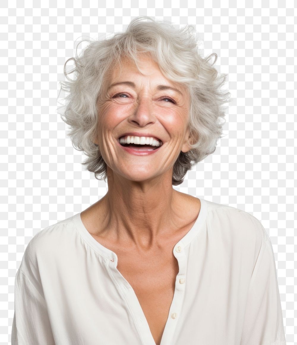 PNG Senior woman laughing adult smile. AI generated Image by rawpixel.