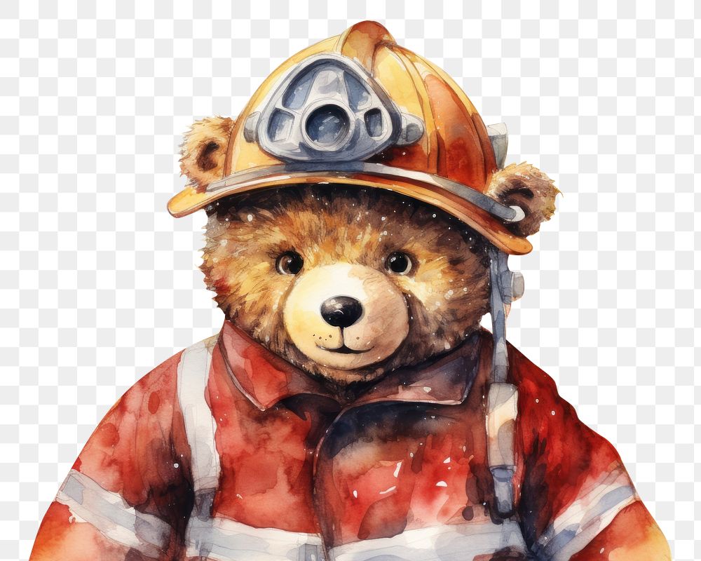 PNG Bear firefighter portrait helmet. AI generated Image by rawpixel.
