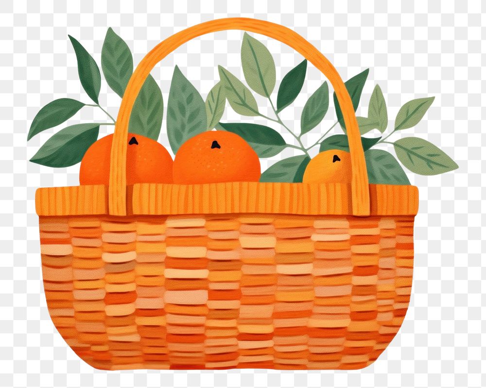 PNG Orange basket handbag plant art. 