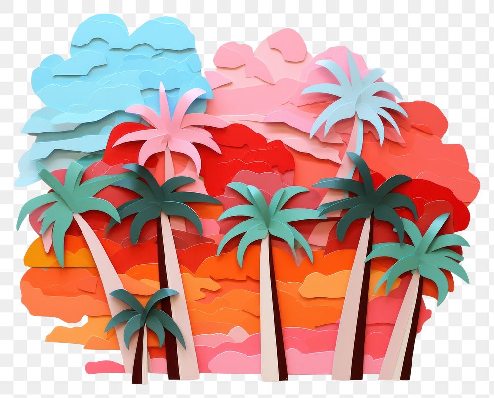 PNG Palm trees art paper creativity. AI generated Image by rawpixel.