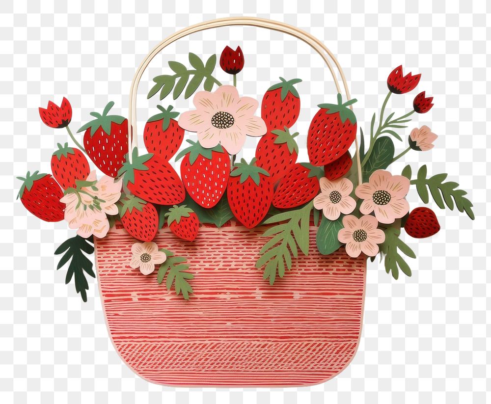 PNG Strawberry handbag basket flower. AI generated Image by rawpixel.