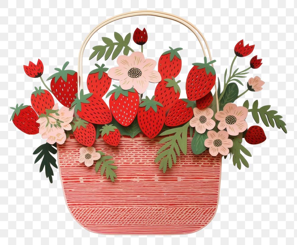 PNG Strawberry handbag basket flower. 