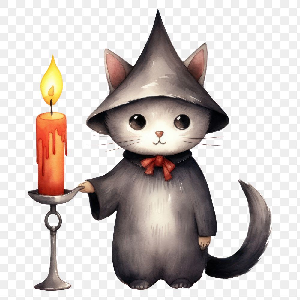 PNG Cat holding halloween candle cartoon representation illuminated. 