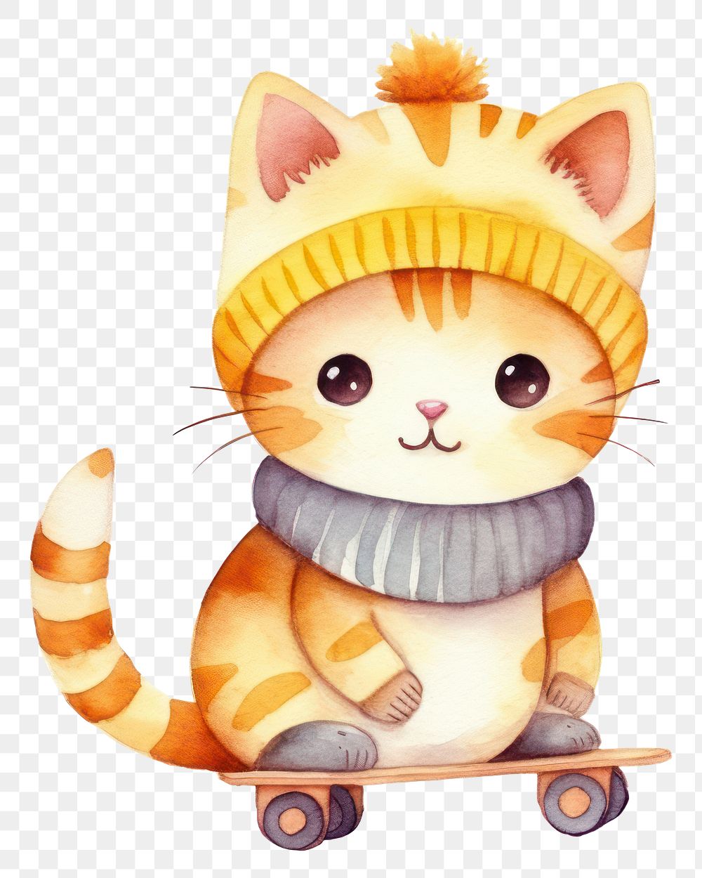 PNG Cat playing skateboard cartoon cute white background. AI generated Image by rawpixel.