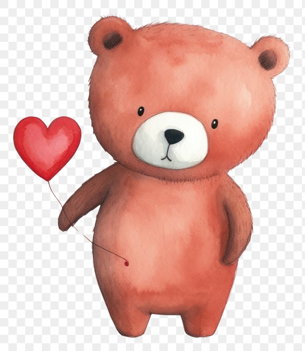 PNG Cute bear holding heart cartoon toy white background. AI generated Image by rawpixel.