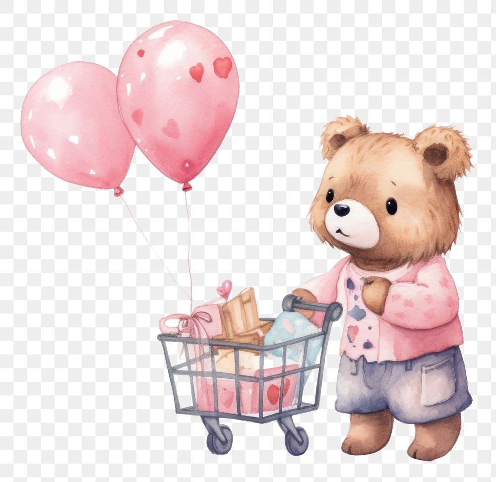 PNG Cute bear shoping balloon cartoon toy. 