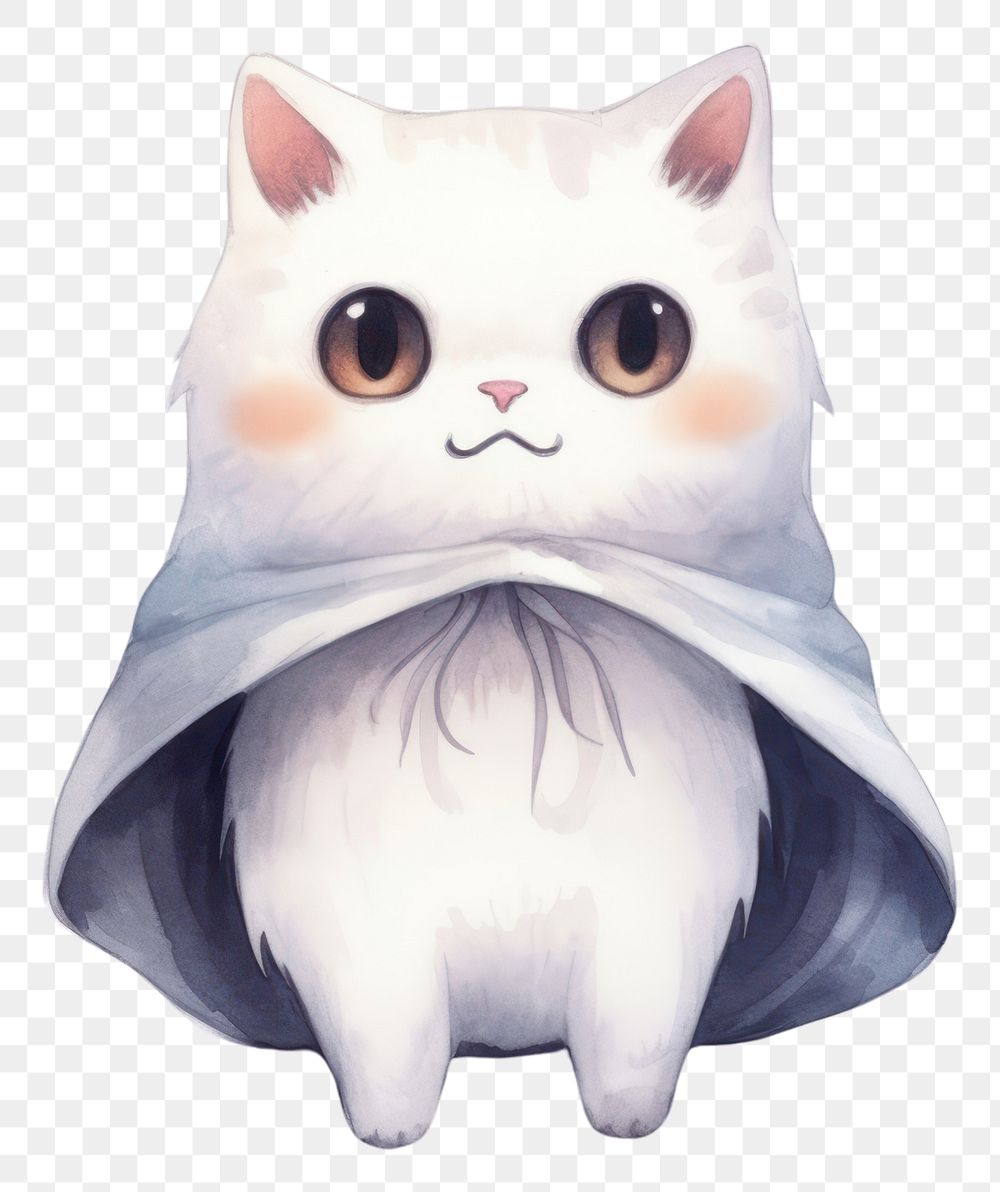 PNG Cute cat wearing ghost custume animal cartoon drawing. AI generated Image by rawpixel.