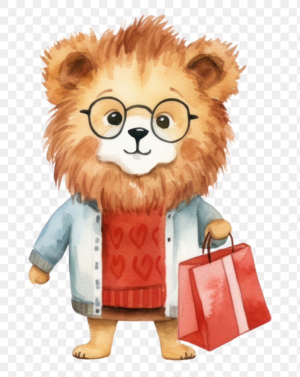 PNG Cute lion holding shop bag handbag cartoon mammal. 