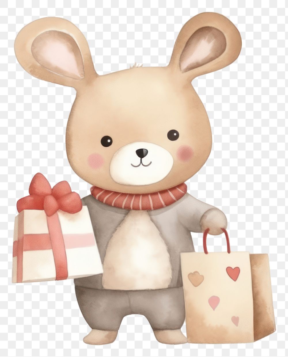 PNG Cute rabbit holding shop bag cartoon animal white background. AI generated Image by rawpixel.
