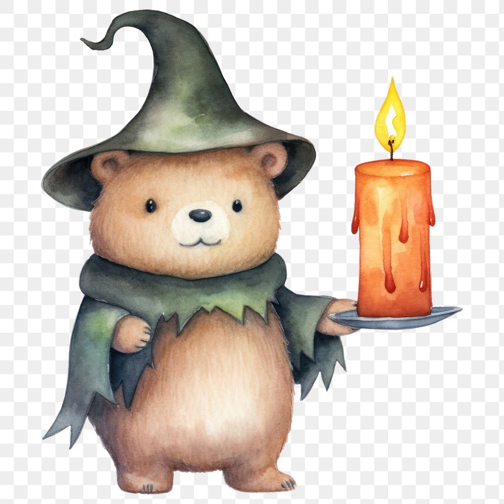 PNG Bear holding halloween candle cartoon animal  