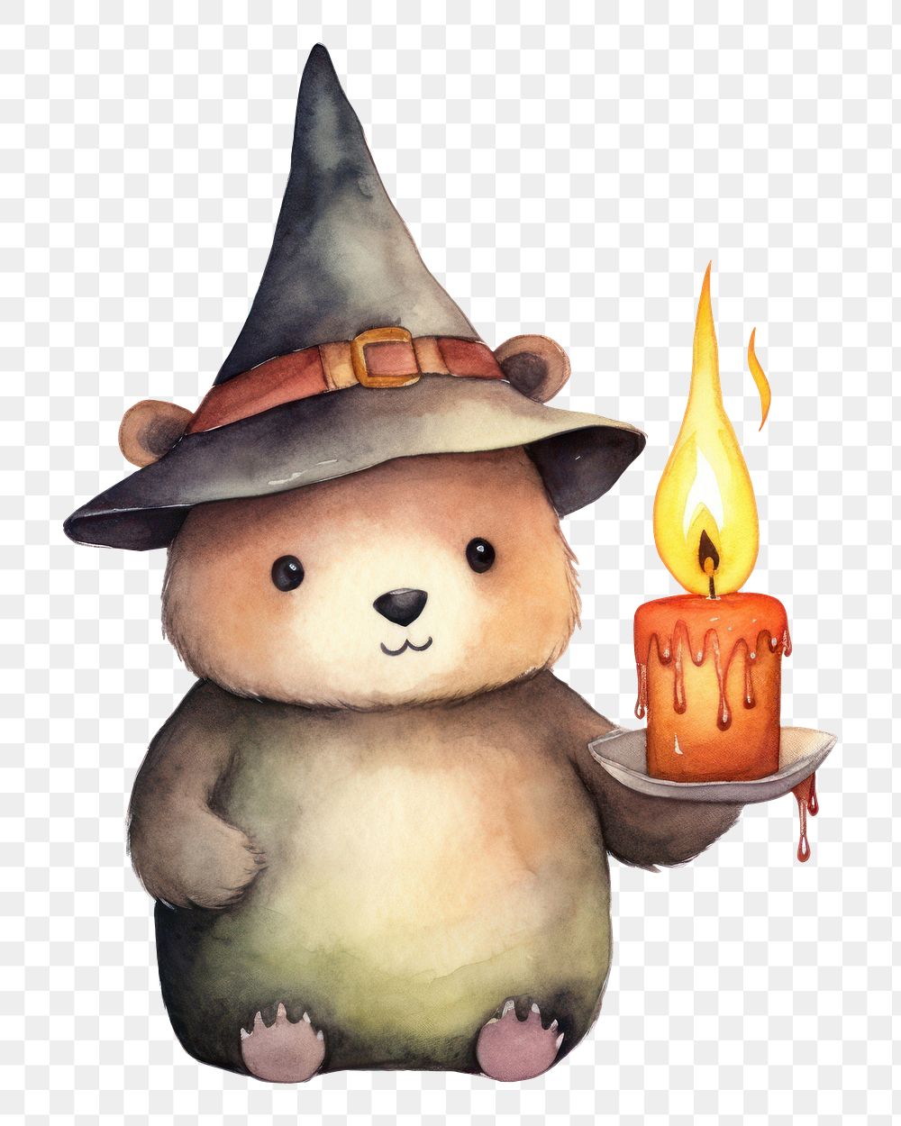 PNG Bear holding halloween candle cartoon fire  