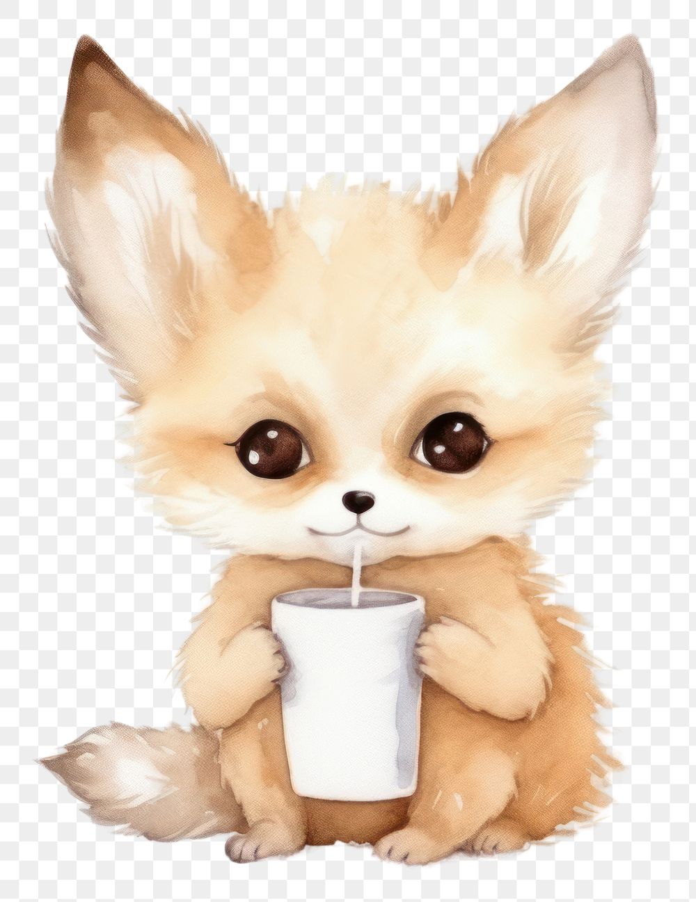 PNG Fennec fox drinking cartoon mammal animal. AI generated Image by rawpixel.