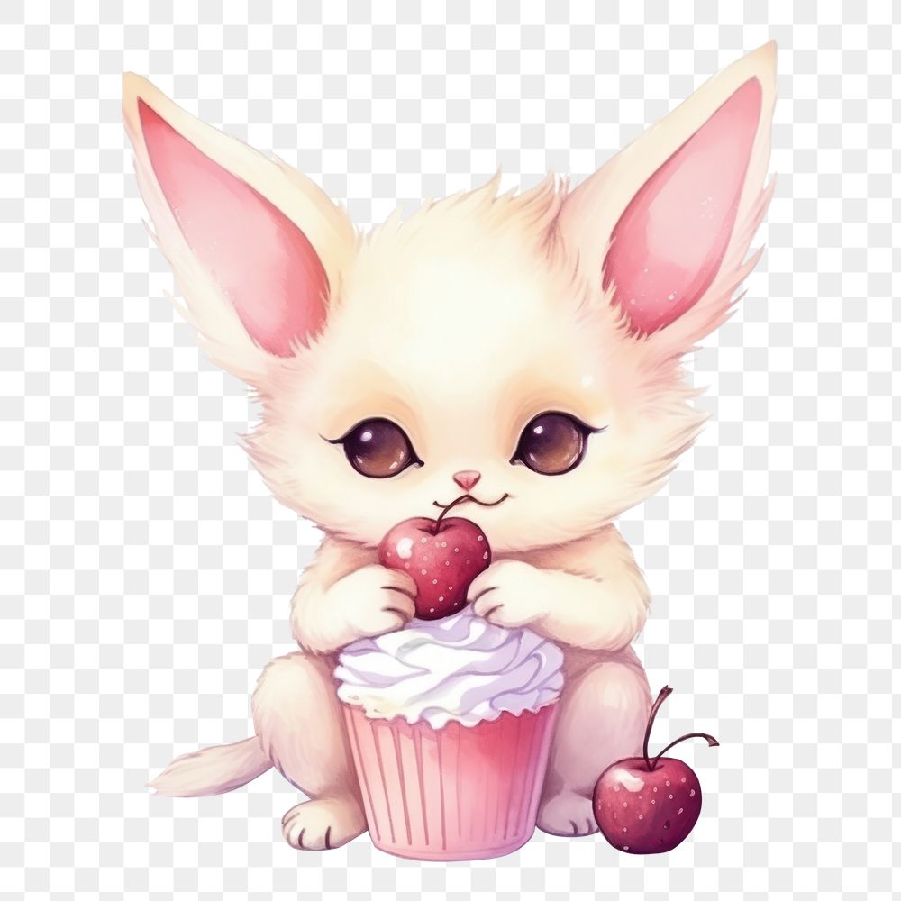 PNG Fennec fox eat dessert cupcake cartoon mammal. 