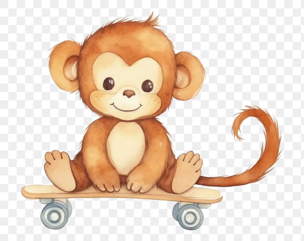 PNG Monkey skateboard cartoon mammal animal. AI generated Image by rawpixel.