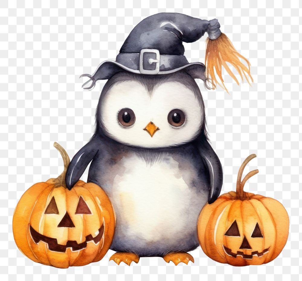 PNG Penguin holding pumpkin halloween cute anthropomorphic. AI generated Image by rawpixel.