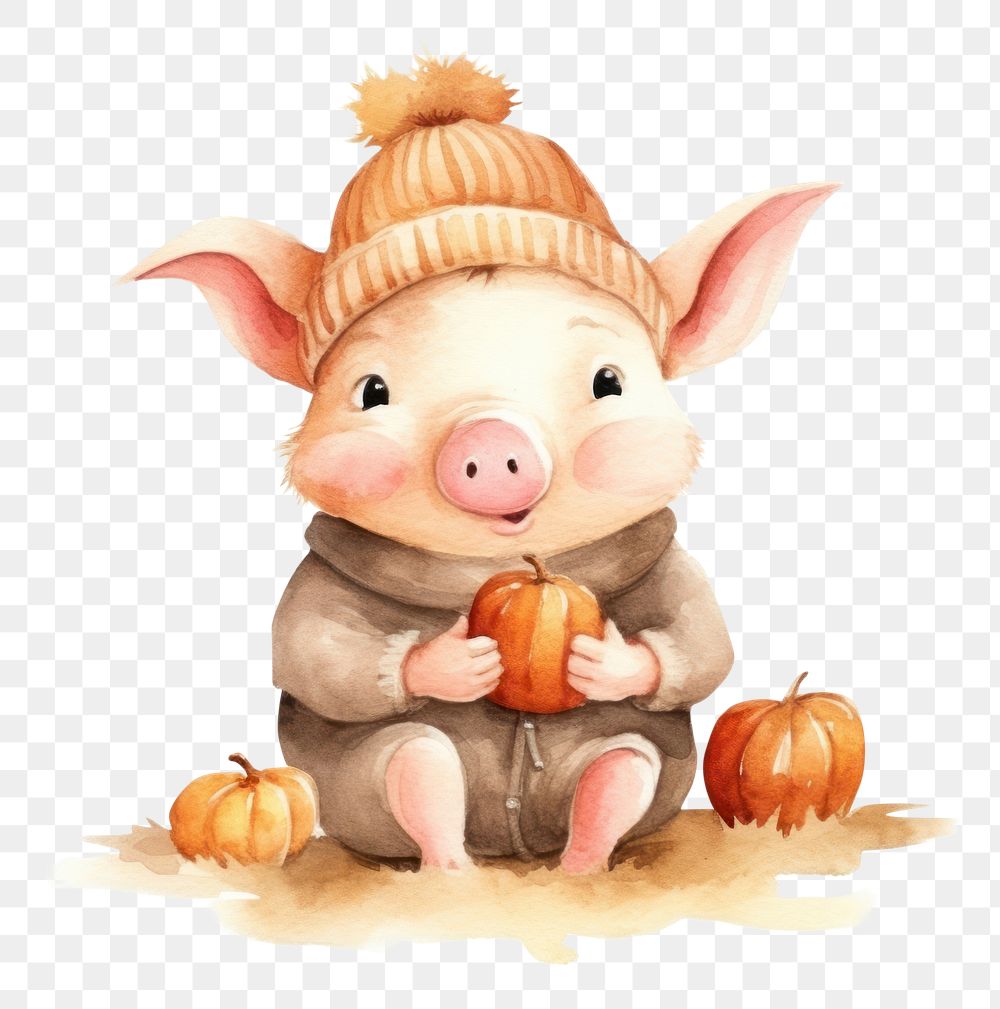 PNG Pig holding pumpkin mammal animal cute. AI generated Image by rawpixel.