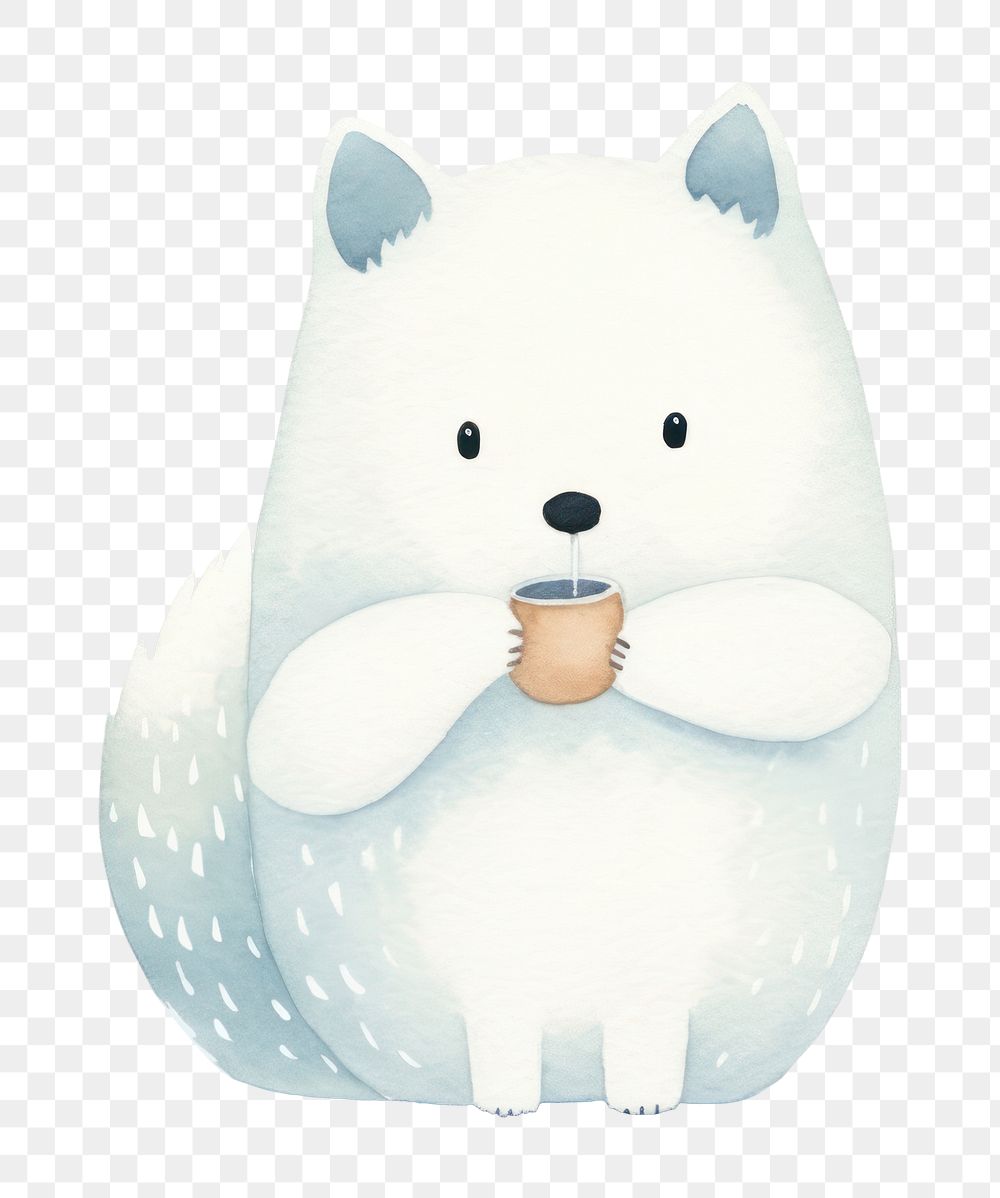 PNG White Fox drinking cartoon mammal animal. AI generated Image by rawpixel.