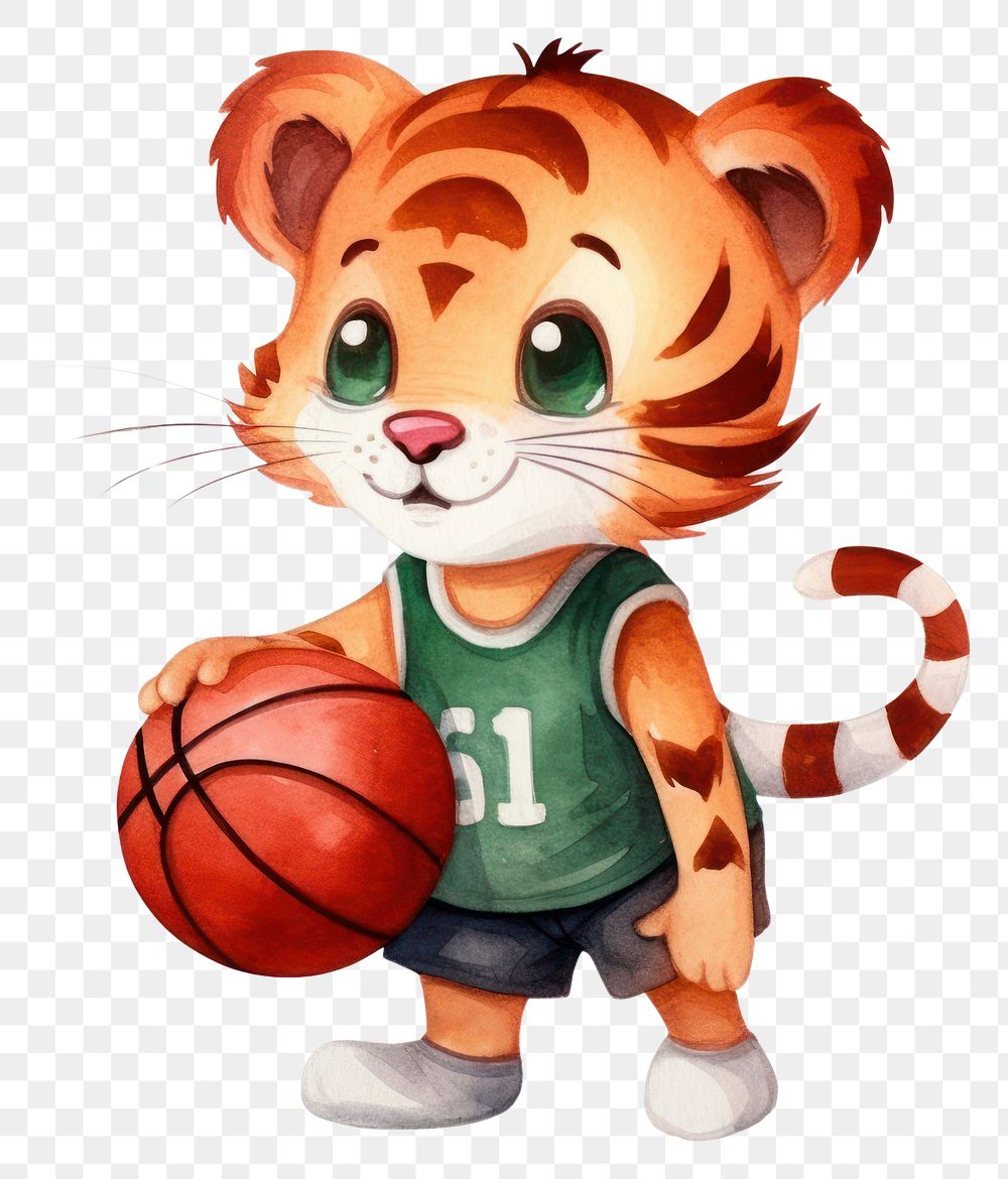 PNG Tiger play basketball cartoon sports white background. AI generated Image by rawpixel.