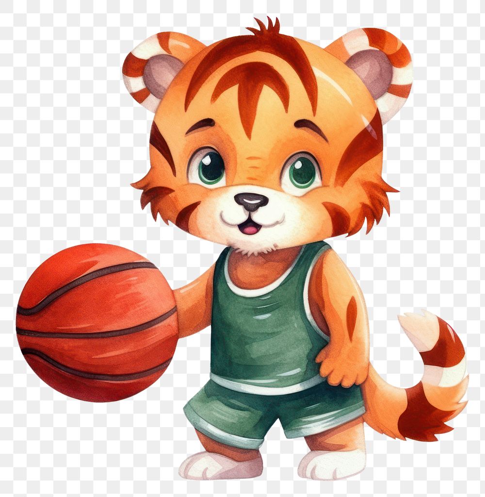 PNG Tiger play basketball cartoon sports cute. 