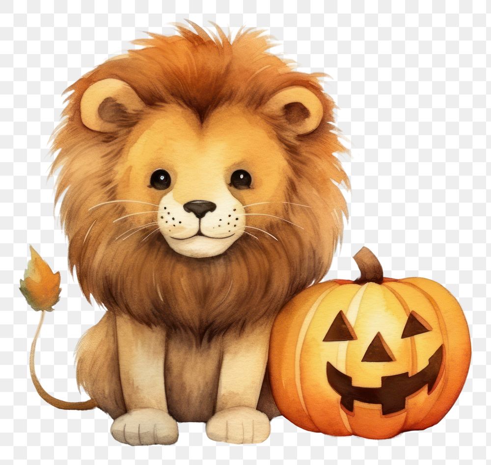 PNG Lion wearing pumpkin cloth animal mammal cute. 