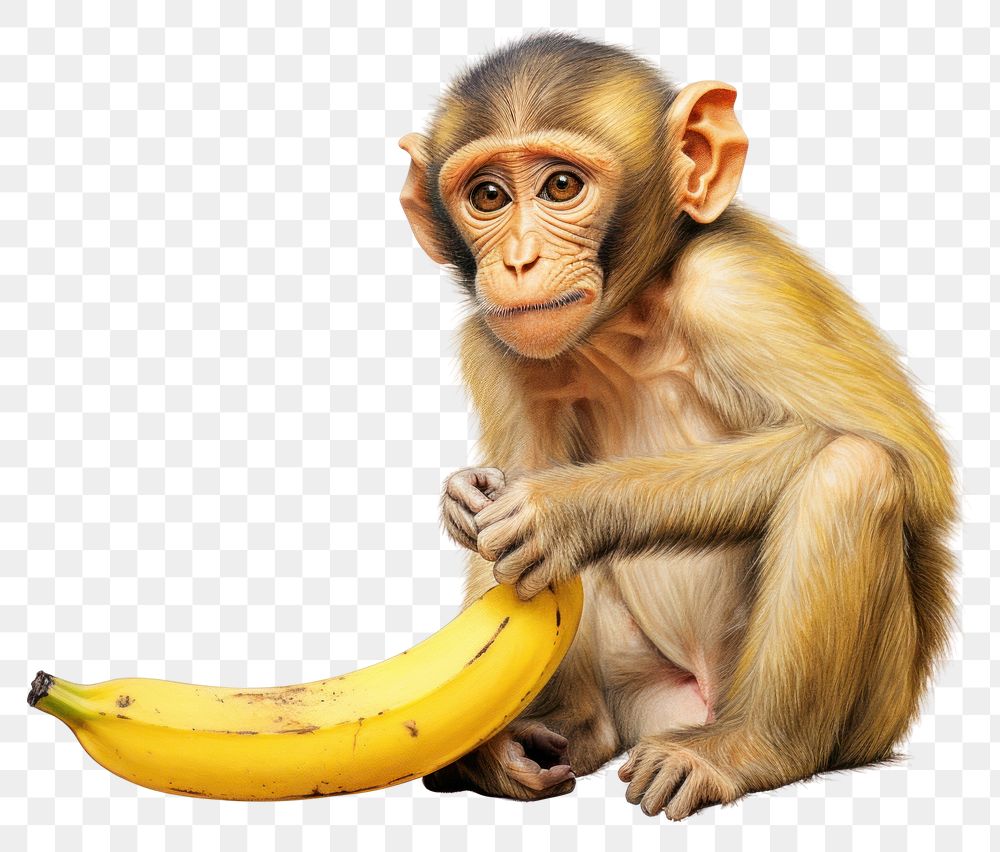 PNG Monkey holding banana wildlife mammal animal. AI generated Image by rawpixel.