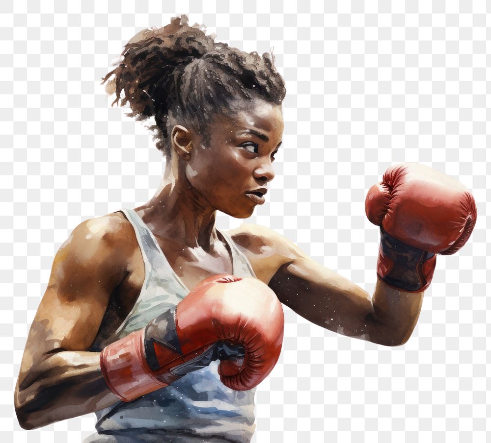 PNG  African woman plaing boxing punching sports determination. AI generated Image by rawpixel.