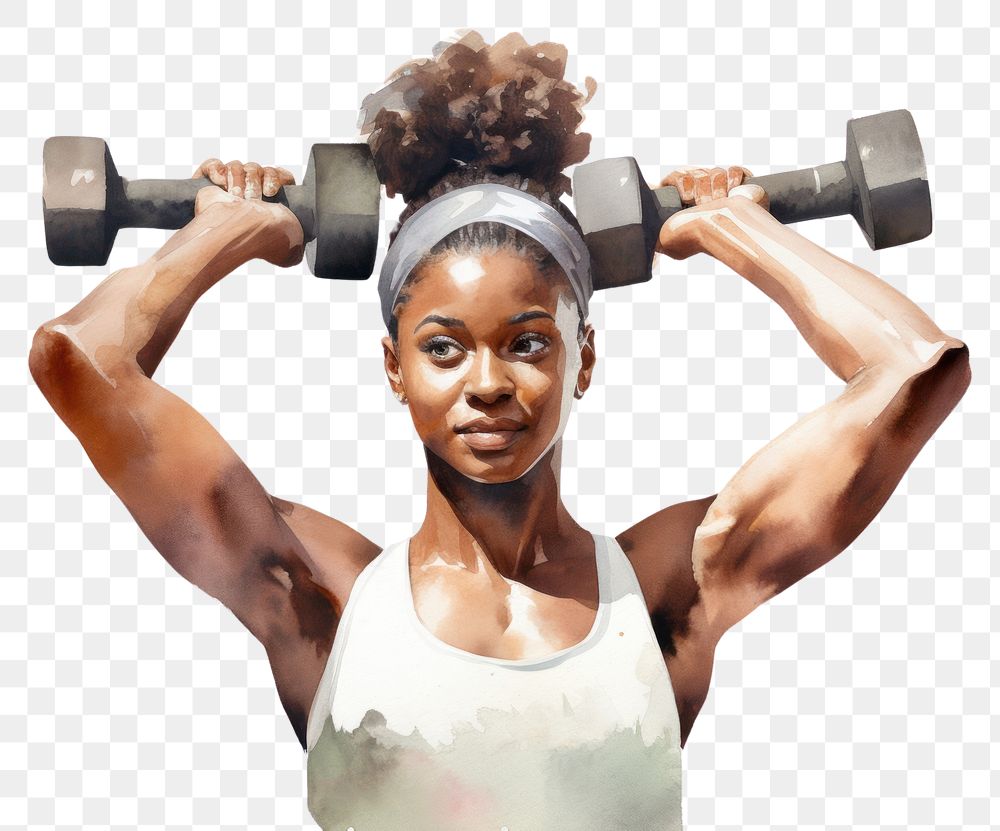 PNG  African woman using a dumbbells sports gym white background. AI generated Image by rawpixel.