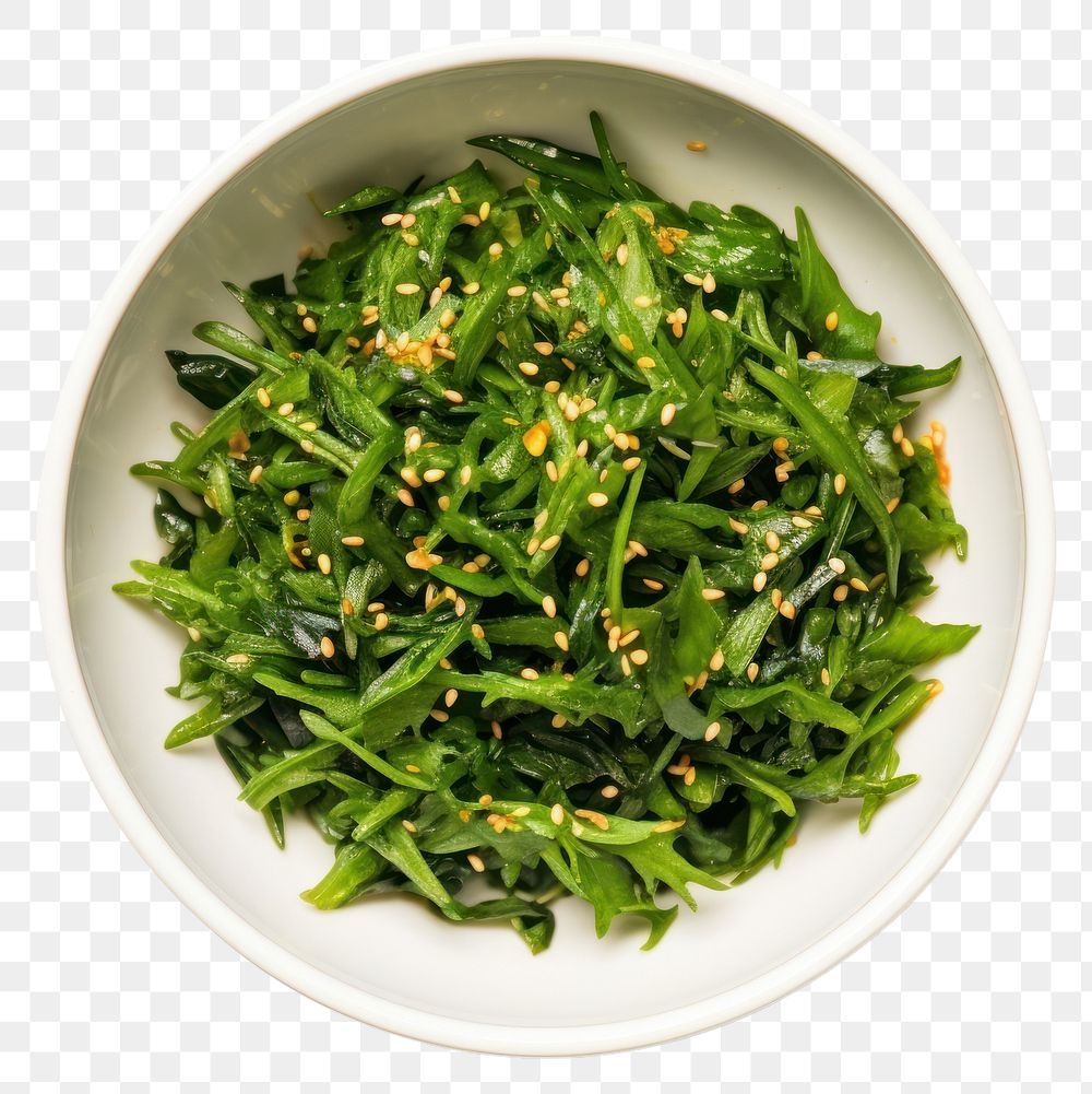 PNG Japanes seaweed salad vegetable arugula plate. 