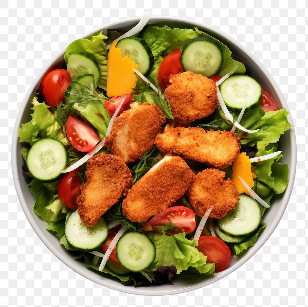 PNG Fried chicken salad lunch plate food. AI generated Image by rawpixel.