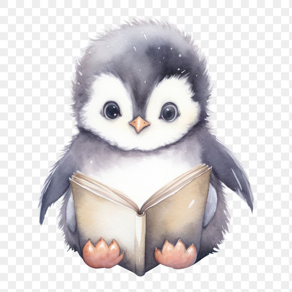 PNG Baby penguin reading a book animal bird cute. 