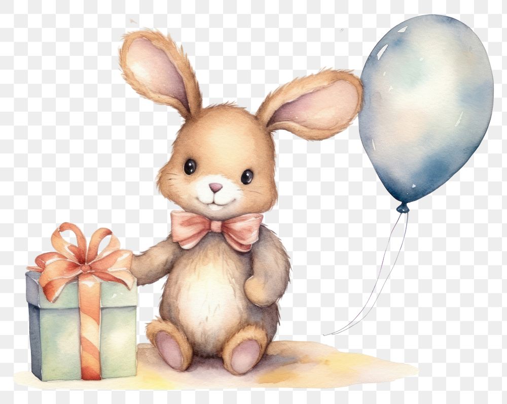 PNG Bunny holding gift balloon toy representation. AI generated Image by rawpixel.