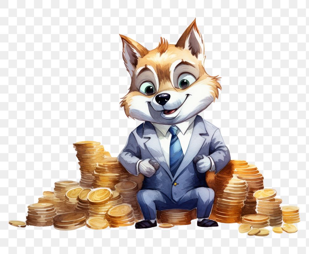 PNG Cute business wolf mammal animal money. AI generated Image by rawpixel.