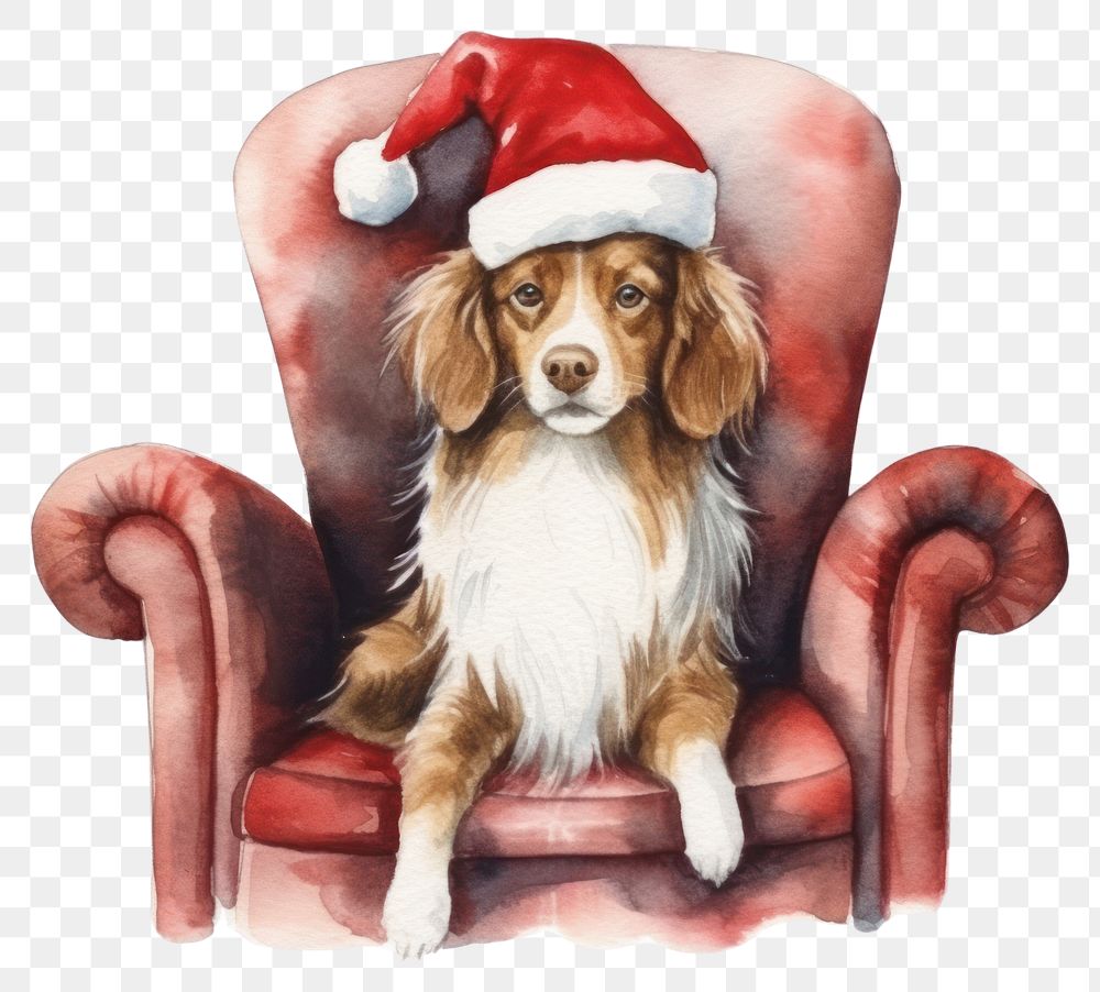 PNG Dog wear christmas hat animal chair furniture. AI generated Image by rawpixel.