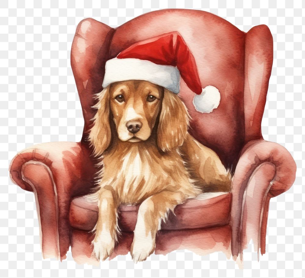 PNG Dog wear christmas hat animal chair furniture. AI generated Image by rawpixel.