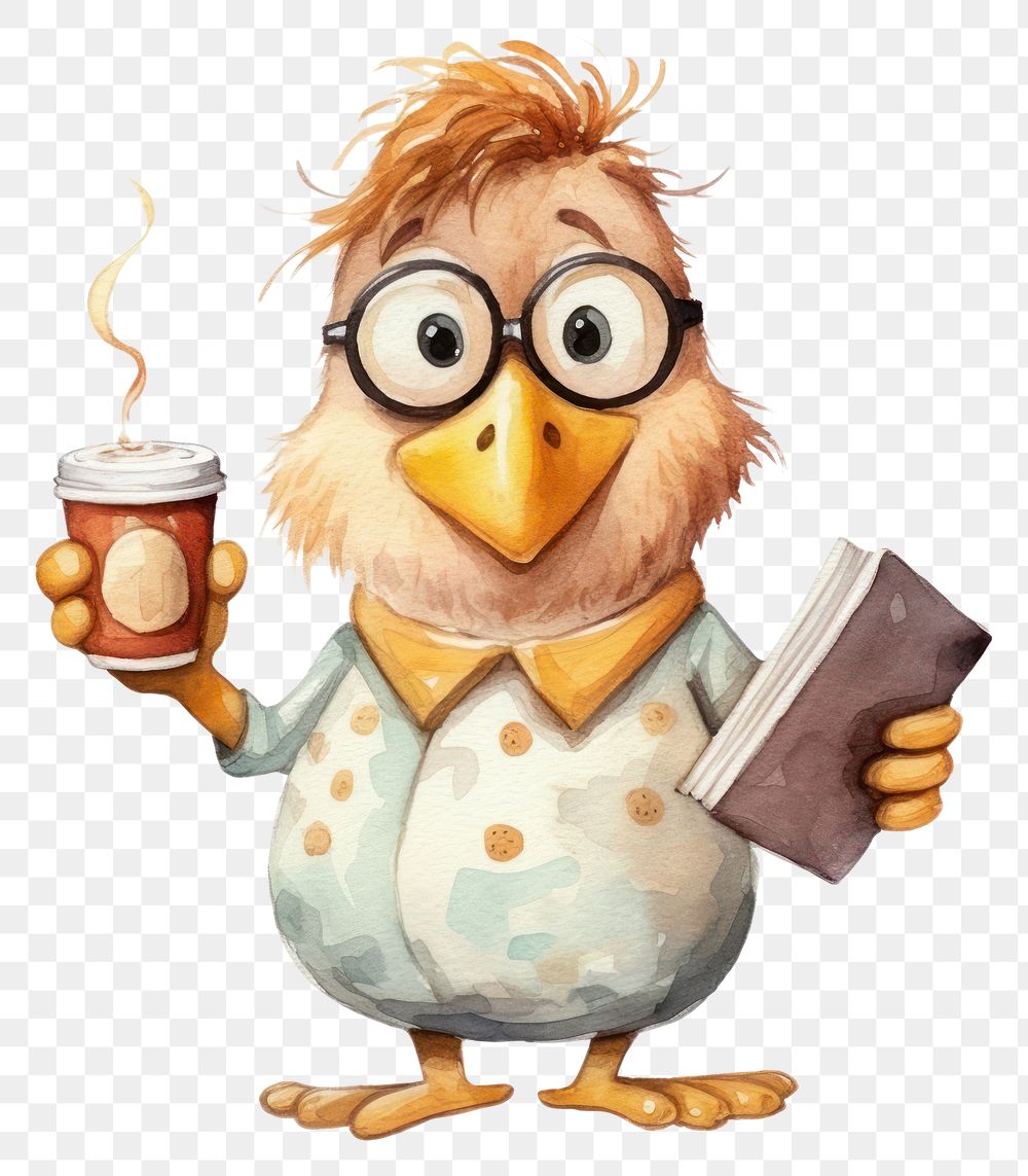 PNG Duck holding coffee glasses cartoon animal. AI generated Image by rawpixel.