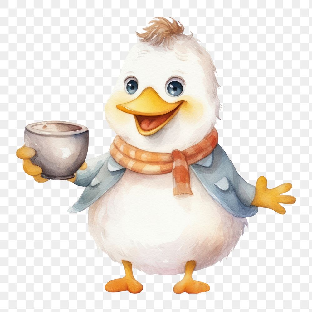 PNG Duck holding coffee animal bird white background. AI generated Image by rawpixel.