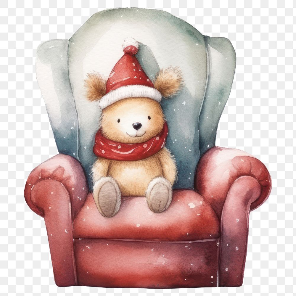 PNG Rabbit wear christmas hat armchair furniture toy. AI generated Image by rawpixel.