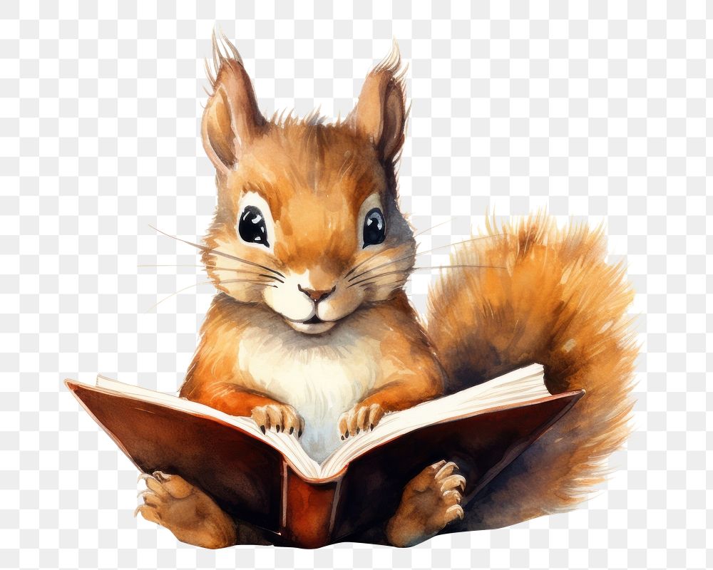 PNG Squirrel reading a book animal rodent mammal. 