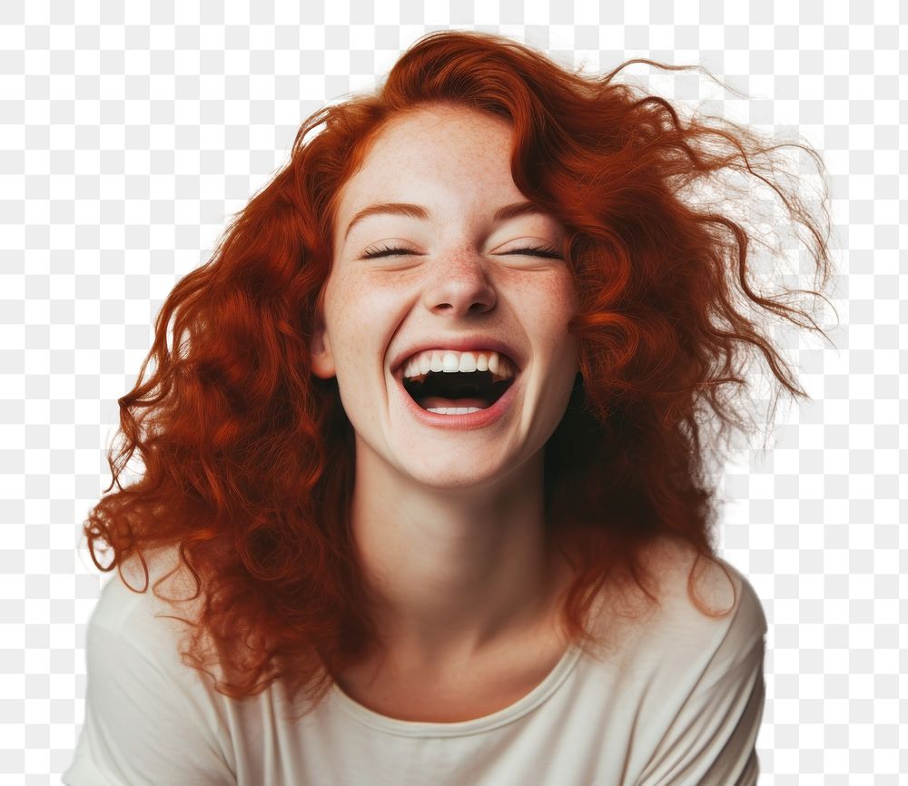 PNG Chubby red hair woman laughing smile adult.