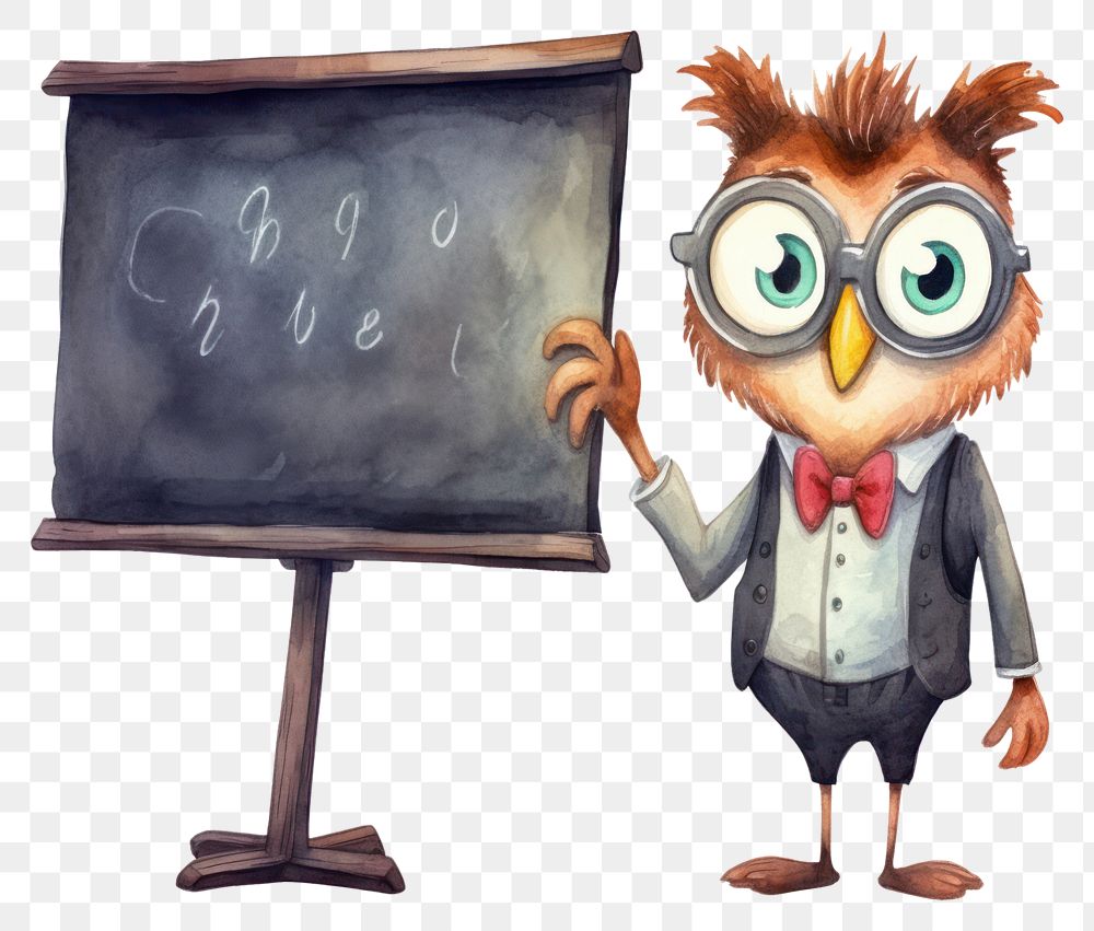 PNG Owl teacher blackboard cartoon white background. AI generated Image by rawpixel.