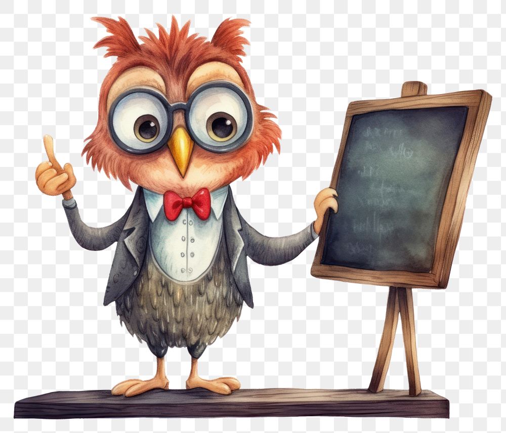 PNG Owl teacher blackboard cartoon animal. AI generated Image by rawpixel.