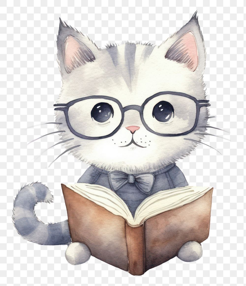 PNG Cat read a book reading drawing glasses. AI generated Image by rawpixel.