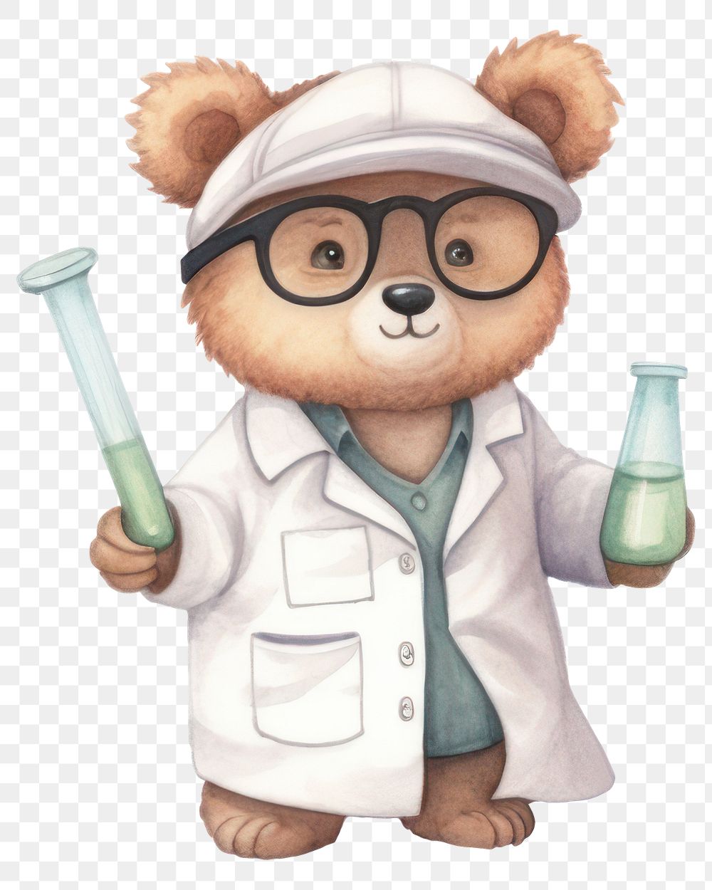 PNG Bear scientist cartoon cute white background. AI generated Image by rawpixel.