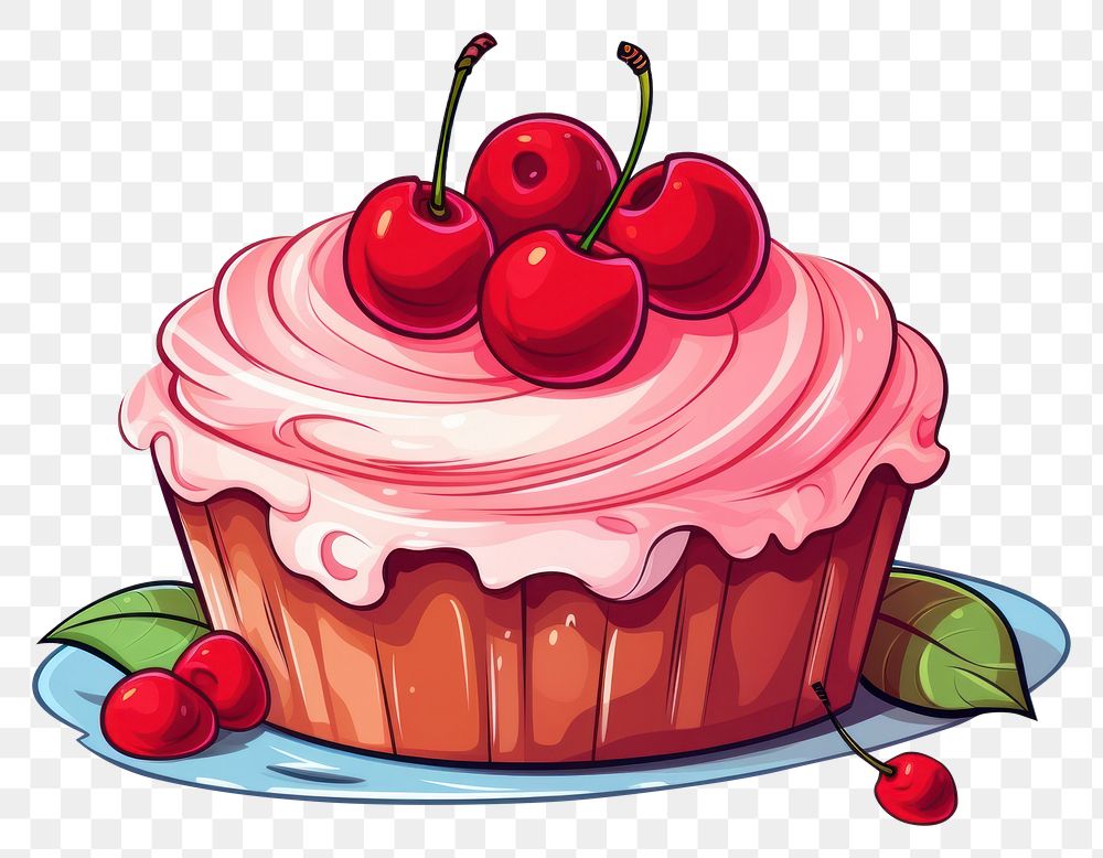 PNG  Cherry cake dessert cupcake cartoon. AI generated Image by rawpixel.