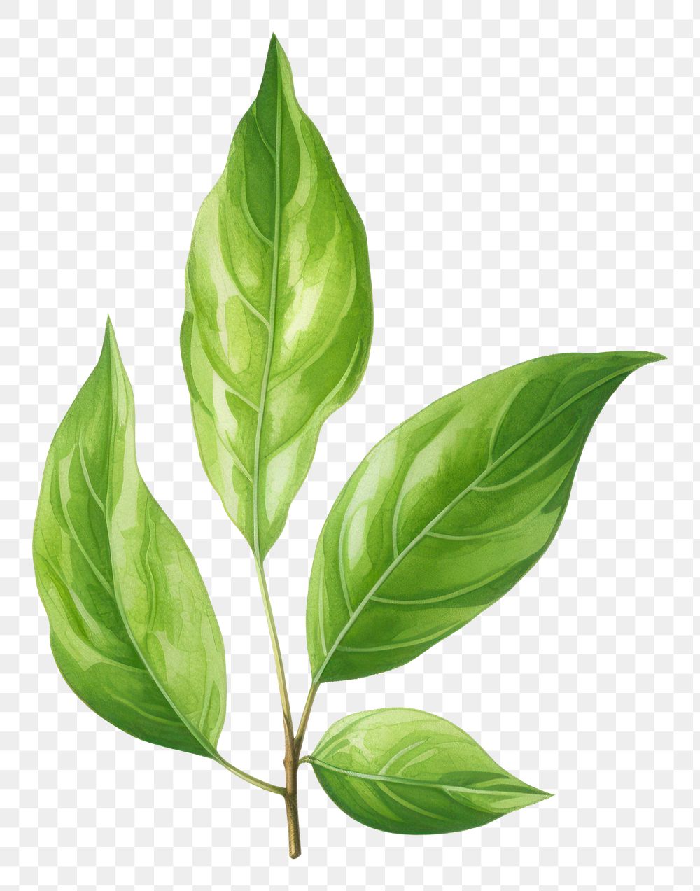 PNG Green tea leaf plant herbs white background. AI generated Image by rawpixel.